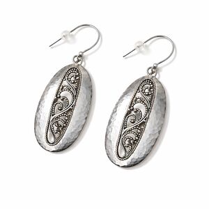 Hammered Sterling Silver Filigree Oval Dangle Earrings – 2” Boho Statement